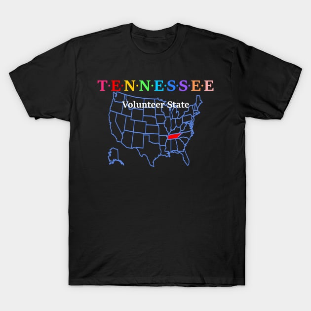 Tennessee, USA. Volunteer State. (With Map) T-Shirt by Koolstudio